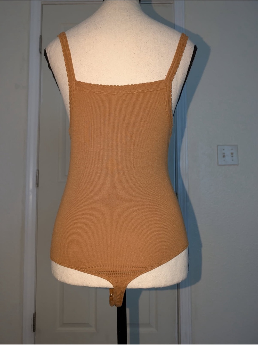 Boden Camel Ribbed Square-Neck Tank Bodysuit